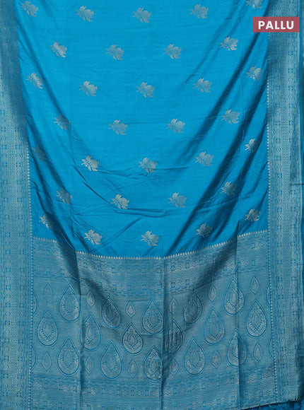 Semi soft silk saree teal blue shade with zari woven buttas and zari woven border