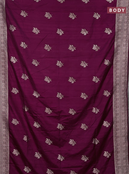 Semi soft silk saree wine shade with zari woven buttas and zari woven border