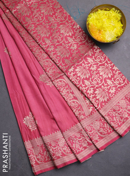 Semi soft silk saree peach pink with zari woven buttas and zari woven border