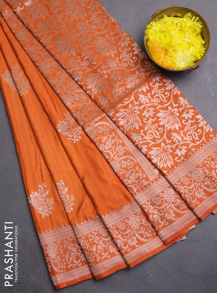 Semi soft silk saree rust shade with zari woven buttas and zari woven border
