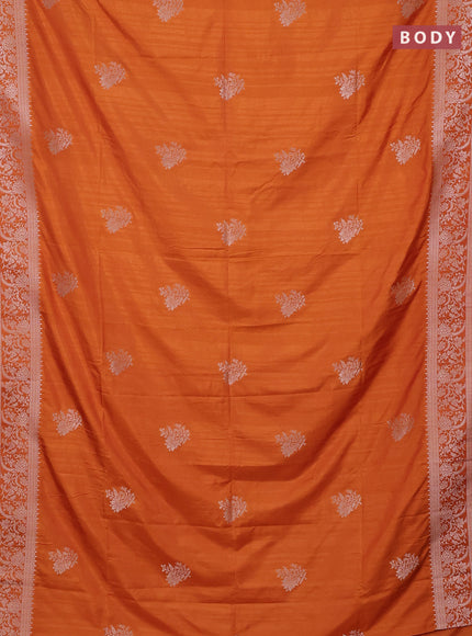 Semi soft silk saree rust shade with zari woven buttas and zari woven border