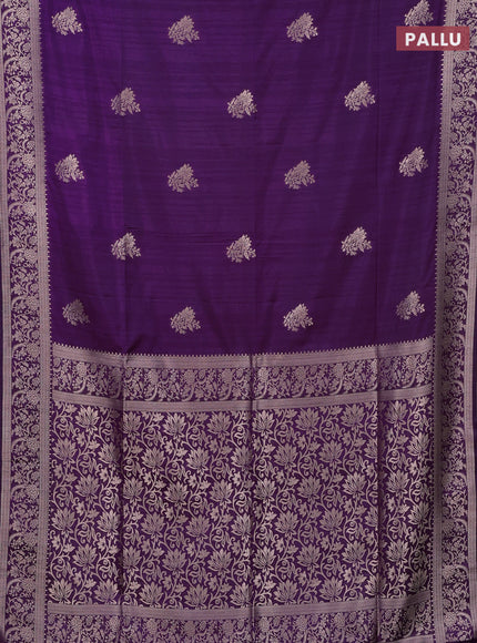Semi soft silk saree purple with zari woven buttas and zari woven border