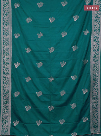 Semi soft silk saree teal blue with zari woven buttas and zari woven border