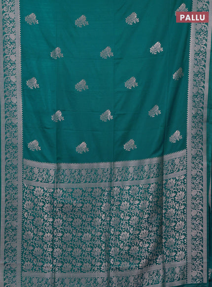 Semi soft silk saree teal blue with zari woven buttas and zari woven border