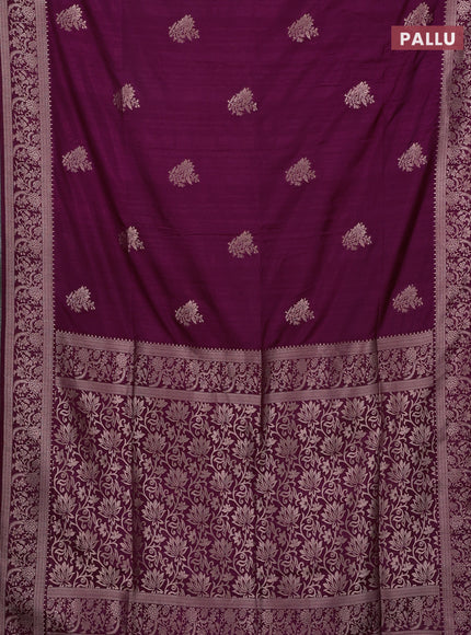 Semi soft silk saree wine shade with zari woven buttas and zari woven border