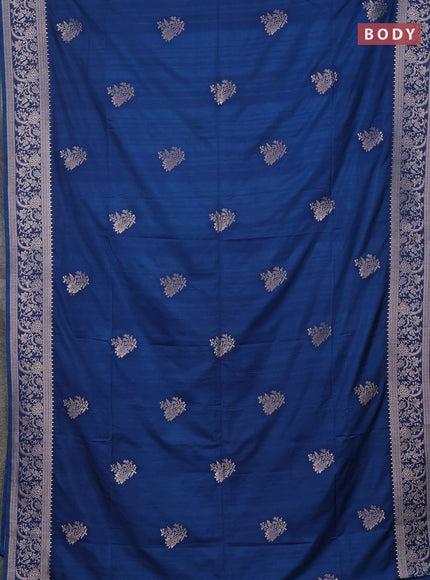 Semi soft silk saree peacock blue with zari woven buttas and zari woven border