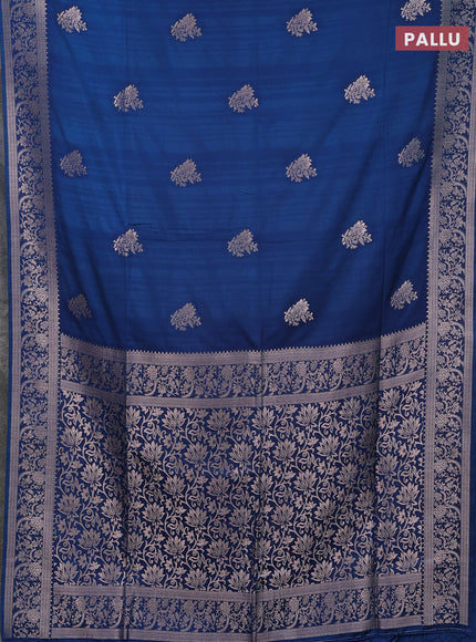Semi soft silk saree peacock blue with zari woven buttas and zari woven border