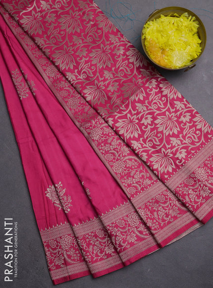 Semi soft silk saree dark pink with zari woven buttas and zari woven border