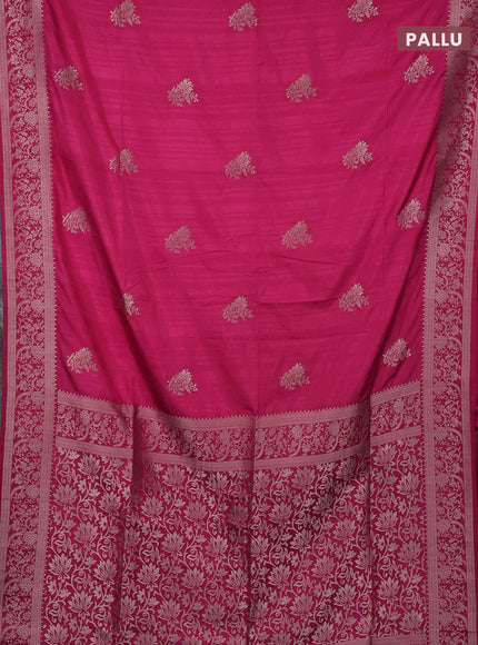 Semi soft silk saree dark pink with zari woven buttas and zari woven border