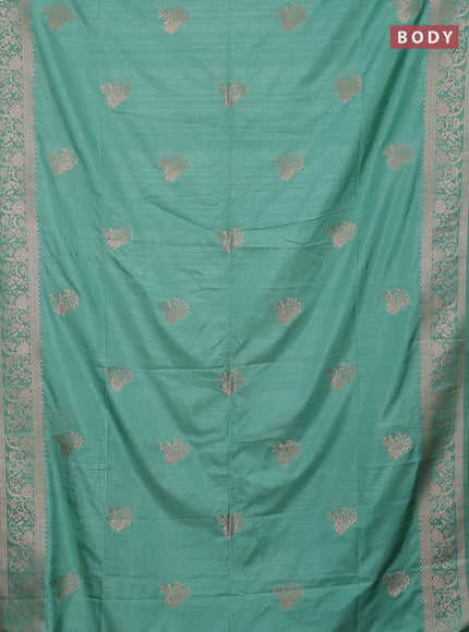 Semi soft silk saree pastel green with zari woven buttas and zari woven border