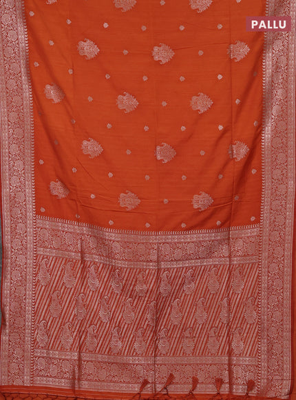 Semi soft silk saree rust shade with zari woven buttas and zari woven border