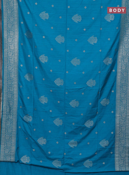 Semi soft silk saree cs blue with zari woven buttas and zari woven border