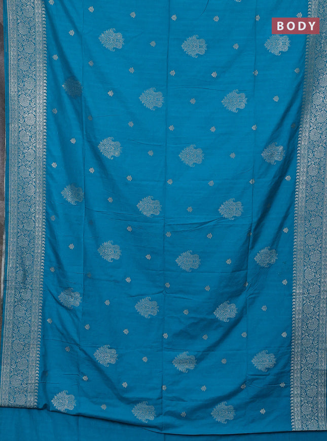 Semi soft silk saree cs blue with zari woven buttas and zari woven border