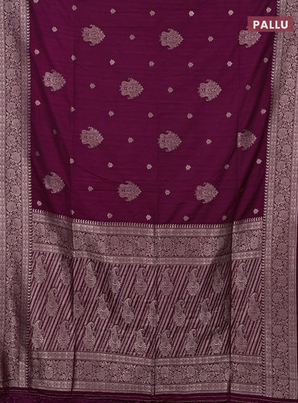 Semi soft silk saree deep wine shade with zari woven buttas and zari woven border