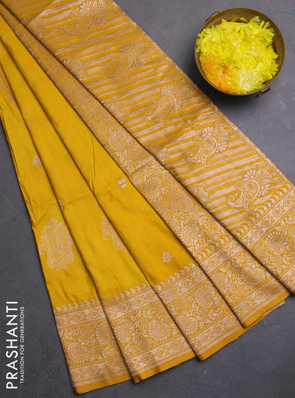 Semi soft silk saree mustard yellow with zari woven buttas and zari woven border