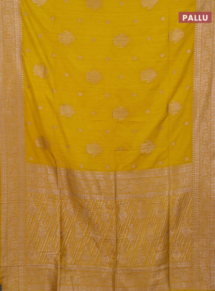 Semi soft silk saree mustard yellow with zari woven buttas and zari woven border