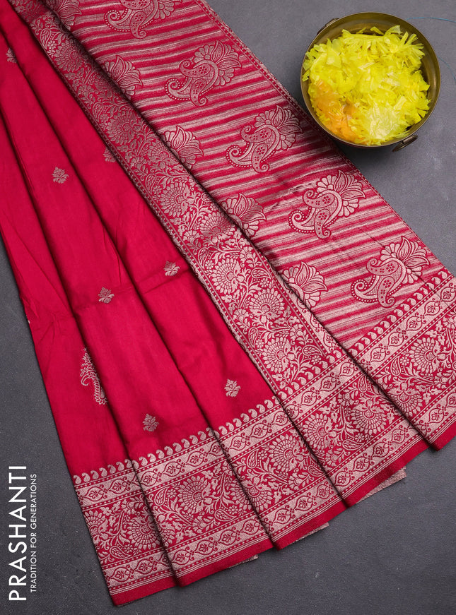 Semi soft silk saree dark pink with zari woven buttas and zari woven border