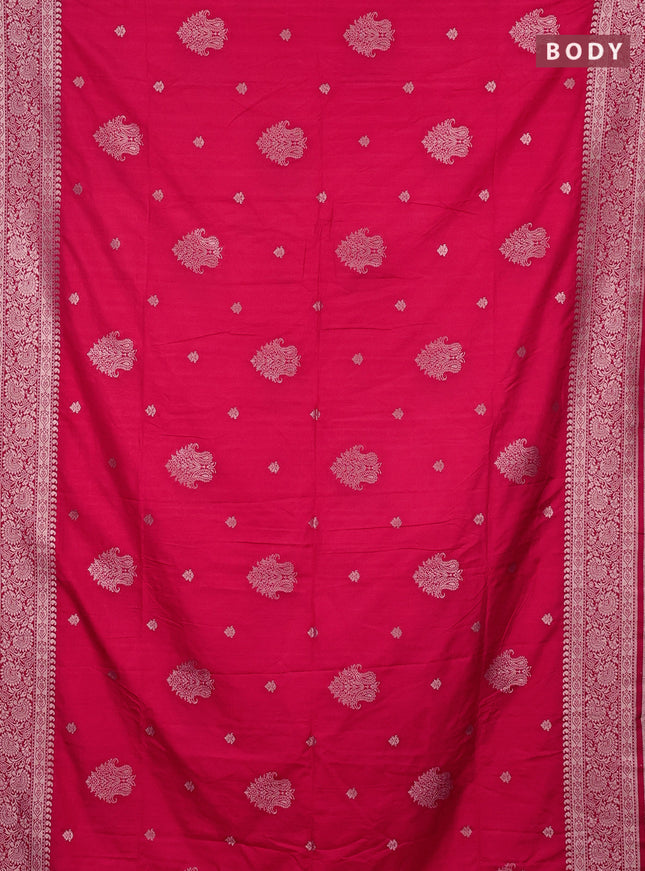 Semi soft silk saree dark pink with zari woven buttas and zari woven border
