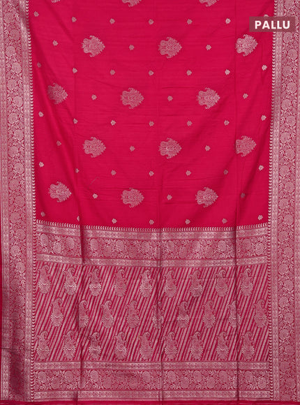 Semi soft silk saree dark pink with zari woven buttas and zari woven border