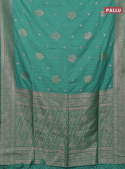 Semi soft silk saree pastel green with zari woven buttas and zari woven border
