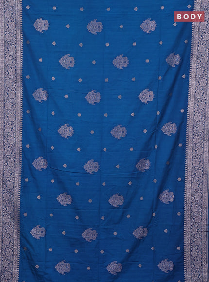 Semi soft silk saree peacock blue with zari woven buttas and zari woven border
