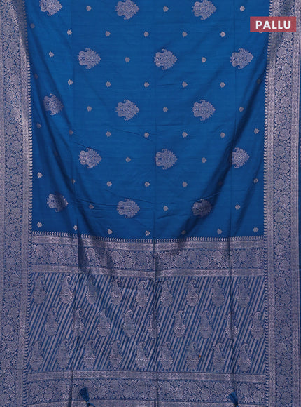 Semi soft silk saree peacock blue with zari woven buttas and zari woven border