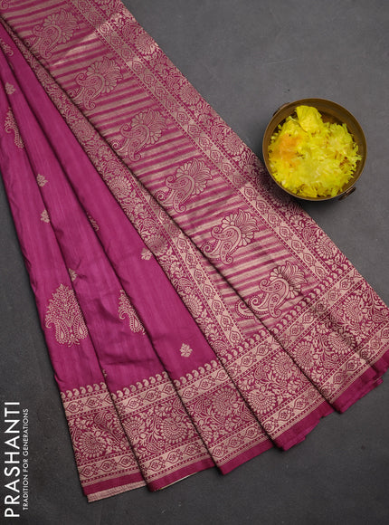Semi soft silk saree magenta pink with zari woven buttas and zari woven border
