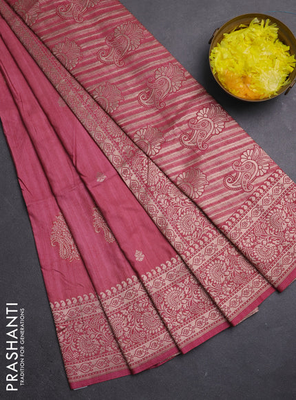 Semi soft silk saree mauve pink with zari woven buttas and zari woven border