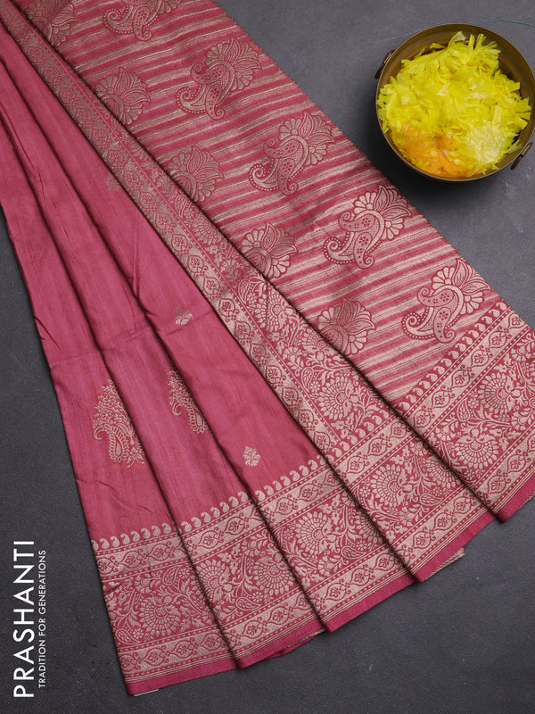 Semi soft silk saree mauve pink with zari woven buttas and zari woven border