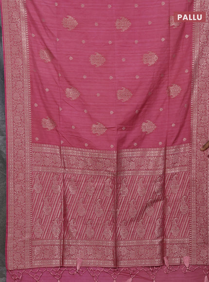 Semi soft silk saree mauve pink with zari woven buttas and zari woven border