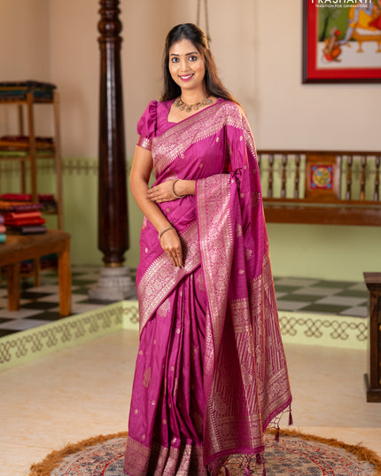 Semi soft silk saree pink with zari woven buttas and zari woven border