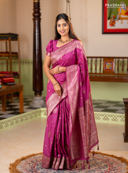 Semi soft silk saree pink with zari woven buttas and zari woven border