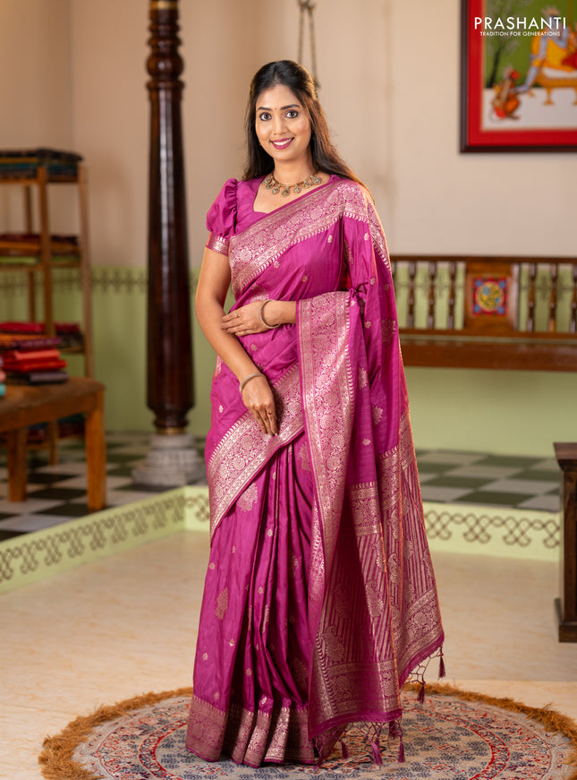 Semi soft silk saree pink with zari woven buttas and zari woven border