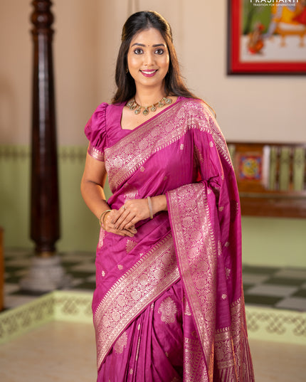 Semi soft silk saree pink with zari woven buttas and zari woven border