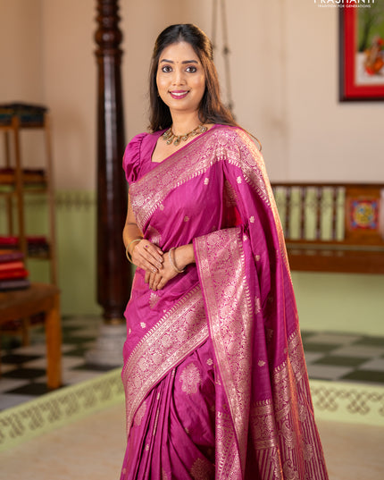 Semi soft silk saree pink with zari woven buttas and zari woven border