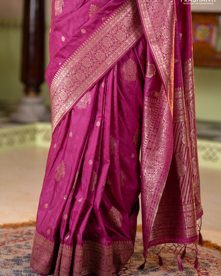 Semi soft silk saree pink with zari woven buttas and zari woven border