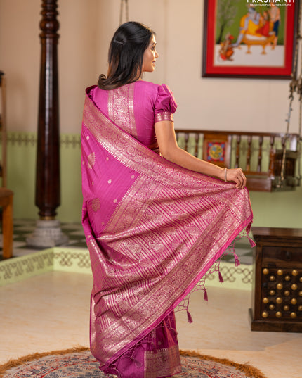 Semi soft silk saree pink with zari woven buttas and zari woven border