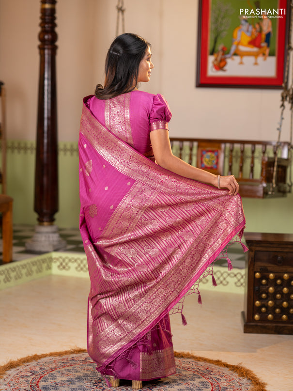 Semi soft silk saree pink with zari woven buttas and zari woven border
