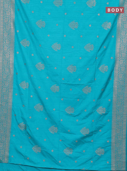 Semi soft silk saree teal blue with zari woven buttas and zari woven border