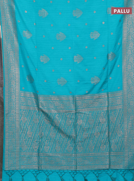 Semi soft silk saree teal blue with zari woven buttas and zari woven border