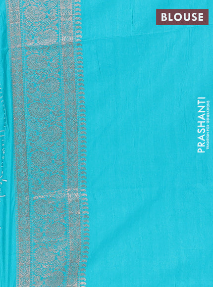 Semi soft silk saree teal blue with zari woven buttas and zari woven border
