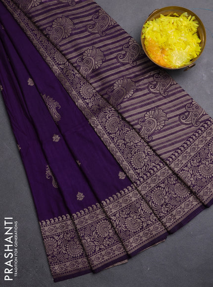 Semi soft silk saree purple with zari woven buttas and zari woven border