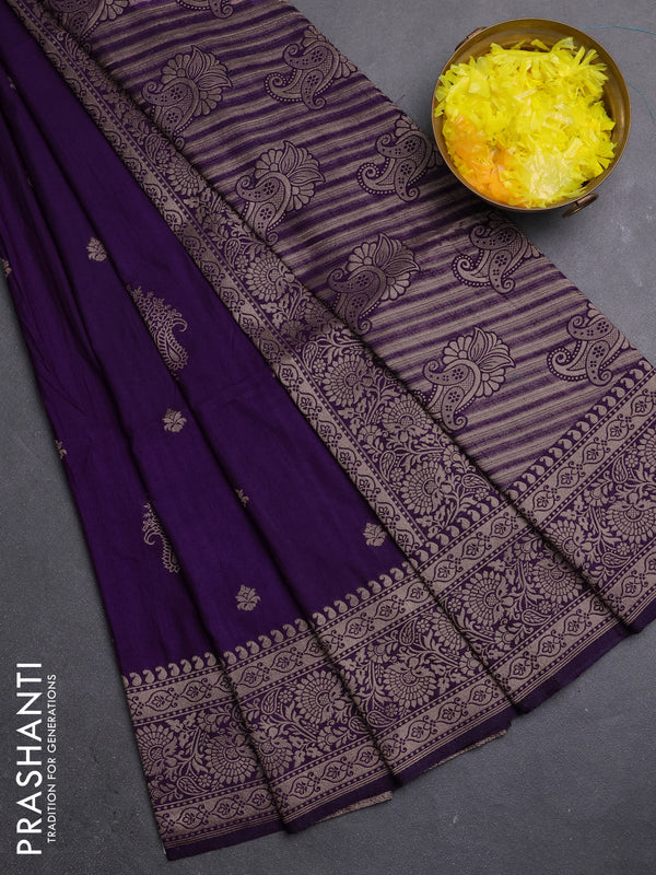 Semi soft silk saree purple with zari woven buttas and zari woven border