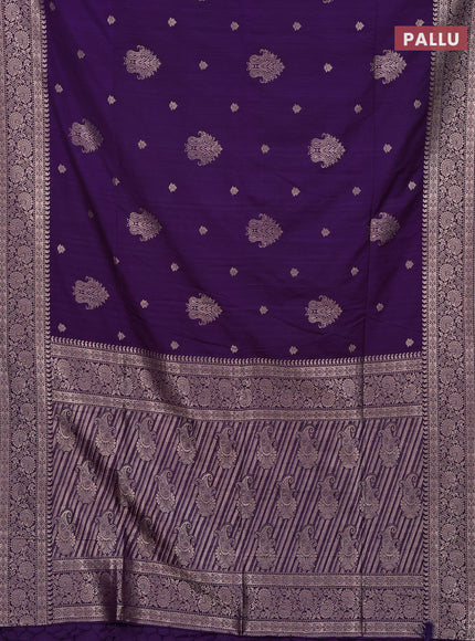 Semi soft silk saree purple with zari woven buttas and zari woven border