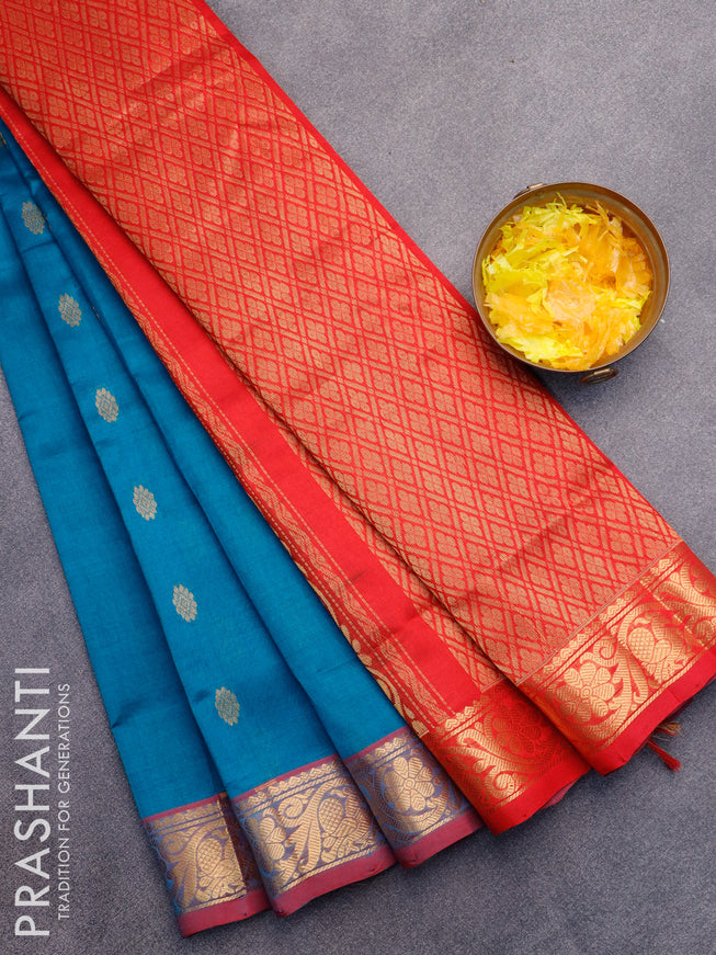 Borderless red dotted buttas silk cotton saree, jaal pallu