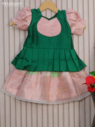 Kota kids lehenga dark green and off white with patch work neck pattern and zari woven border for 0-6 months