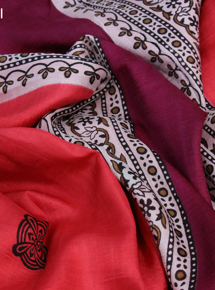 Bishnupuri silk saree red and dark sandal with butta prints and printed border