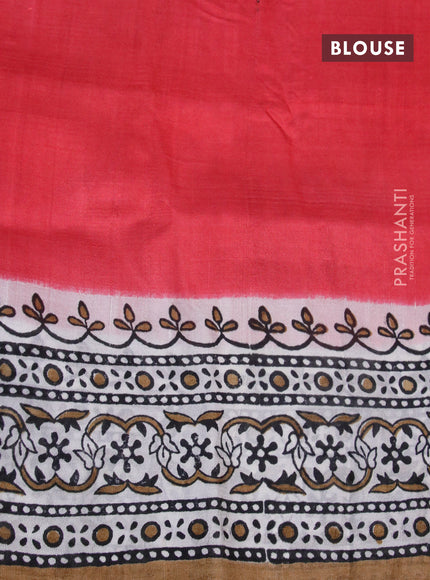 Bishnupuri silk saree red and dark sandal with butta prints and printed border