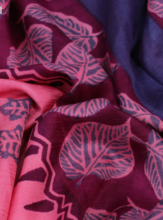 Bishnupuri silk saree pastel pink and deep purple with butta prints and printed border