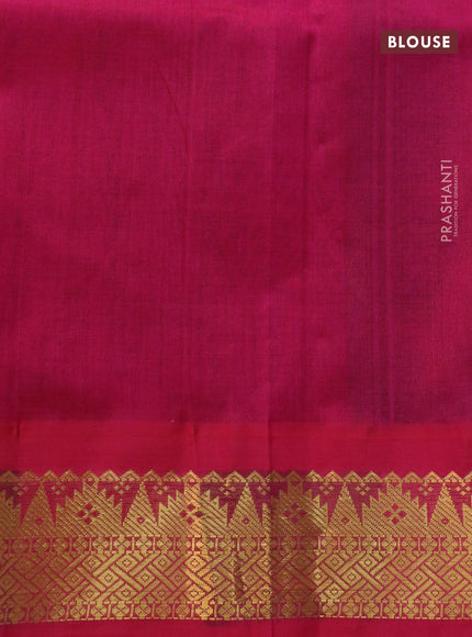 Silk cotton saree green and pink with allover pichwai prints and zari woven korvai border